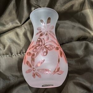 Lenox Frosted Vase with Pink Butterfly Design